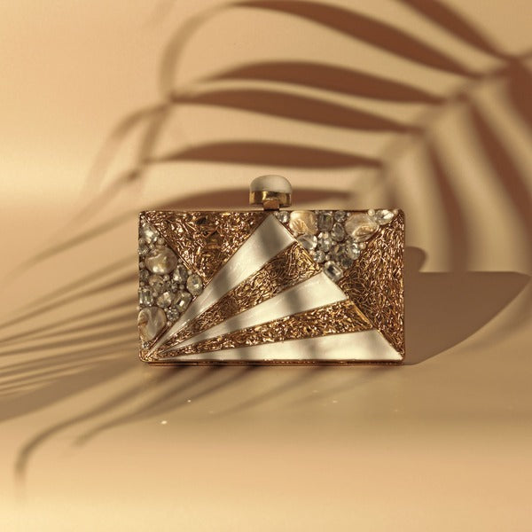 Iqra Mother of Pearl Clutch | Luxe Embellished Evening Handbag