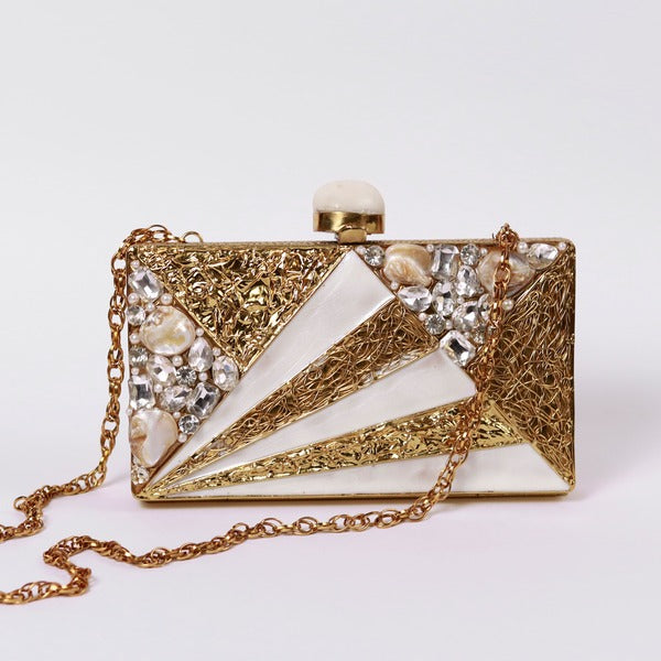 Iqra Mother of Pearl Clutch | Luxe Embellished Evening Handbag
