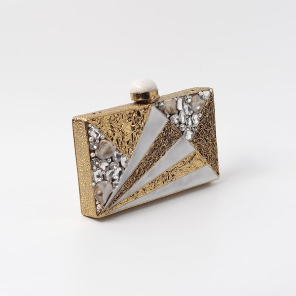 Iqra Mother of Pearl Clutch | Luxe Embellished Evening Handbag