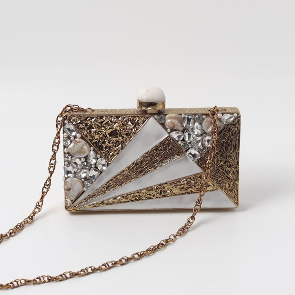 Iqra Mother of Pearl Clutch | Luxe Embellished Evening Handbag