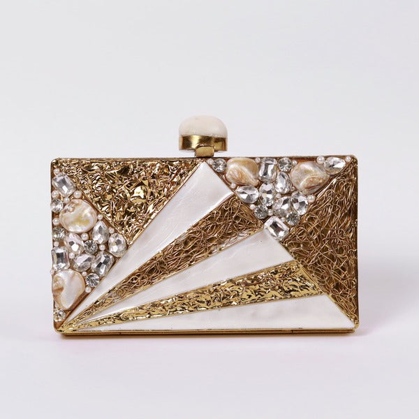 Iqra Mother of Pearl Clutch | Luxe Embellished Evening Handbag