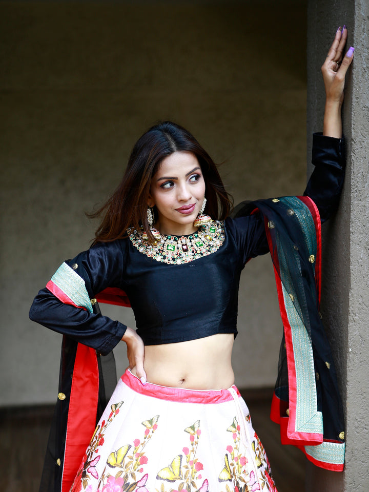 Enchanting Multi Color Floral Printed | Silk Reception Wear Lehenga Choli Signature Design