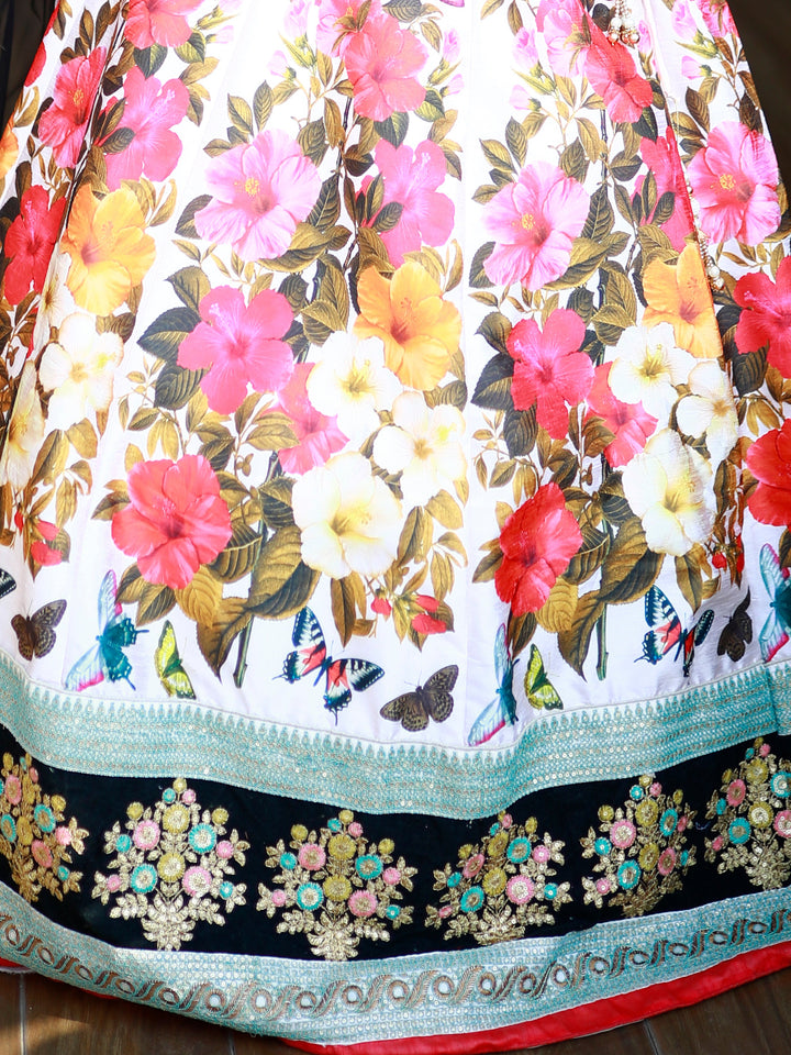 Enchanting Multi Color Floral Printed | Silk Reception Wear Lehenga Choli Signature Design