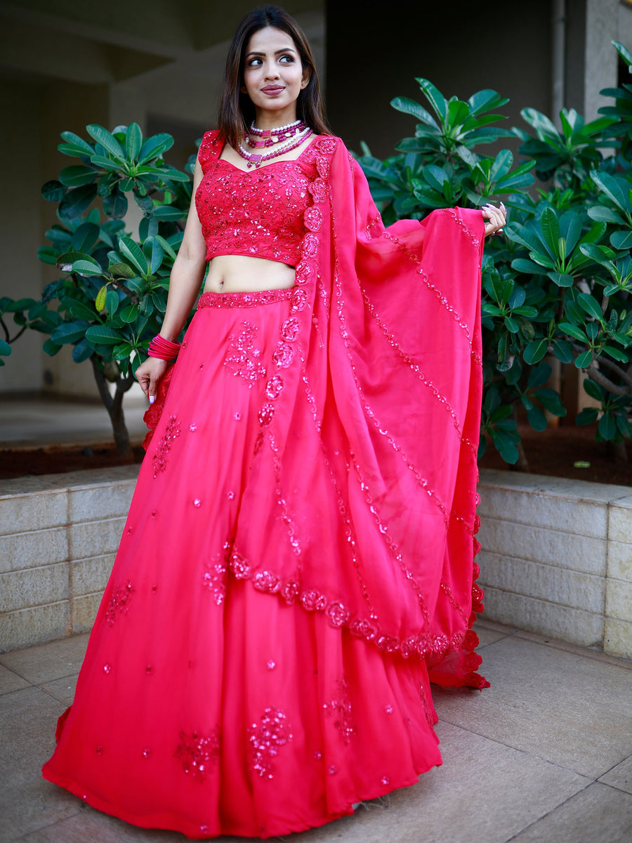 Gorgeous Pink Sequins Georgette Lehenga Choli With Dupatta