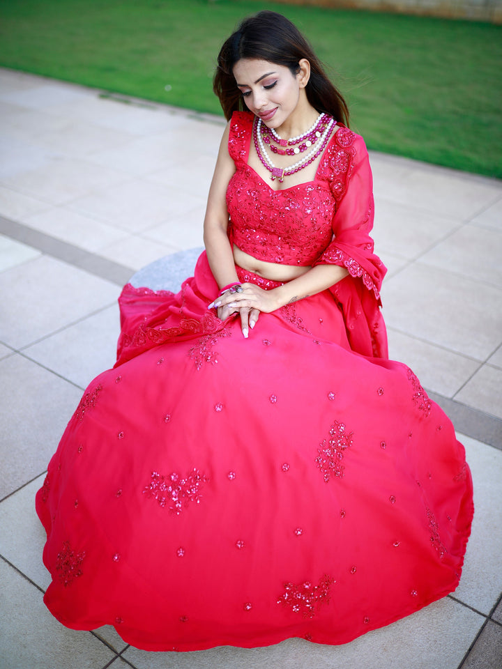 Gorgeous Pink Sequins Georgette Lehenga Choli With Dupatta