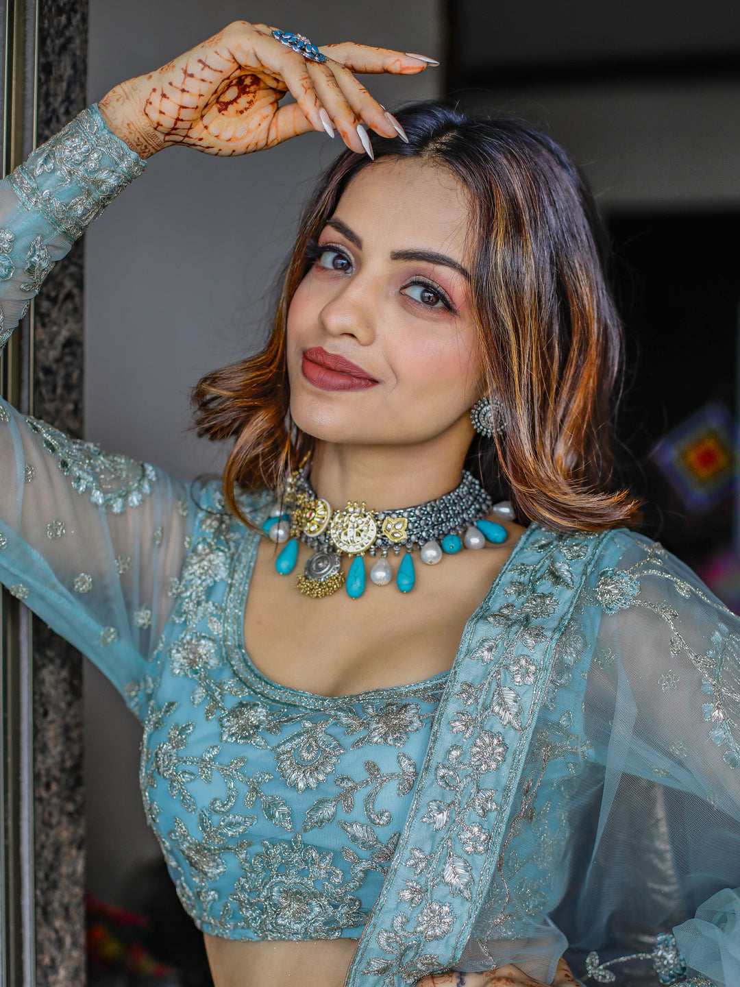 Enchanting Aqua Blue Embroidered Net Bridesmaid Lehenga Choli