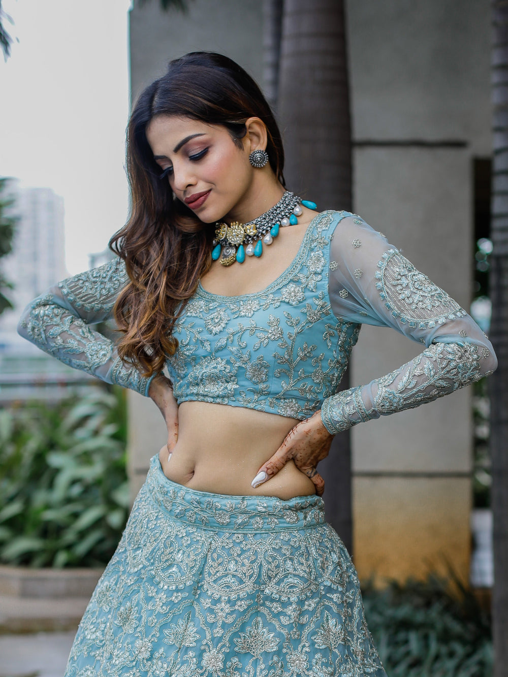 Enchanting Aqua Blue Embroidered Net Bridesmaid Lehenga Choli