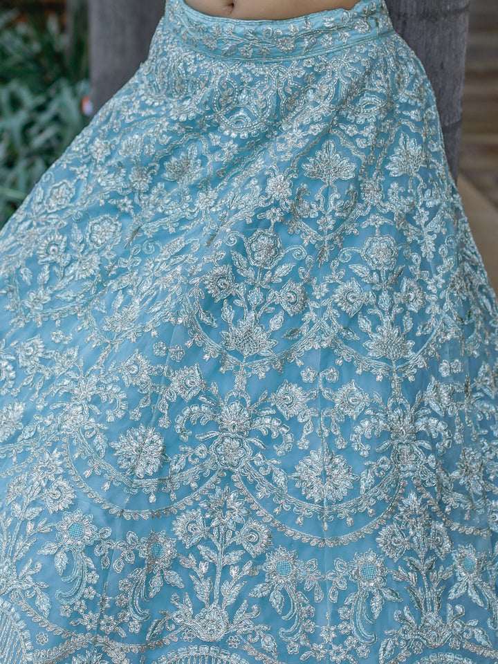 Enchanting Aqua Blue Embroidered Net Bridesmaid Lehenga Choli