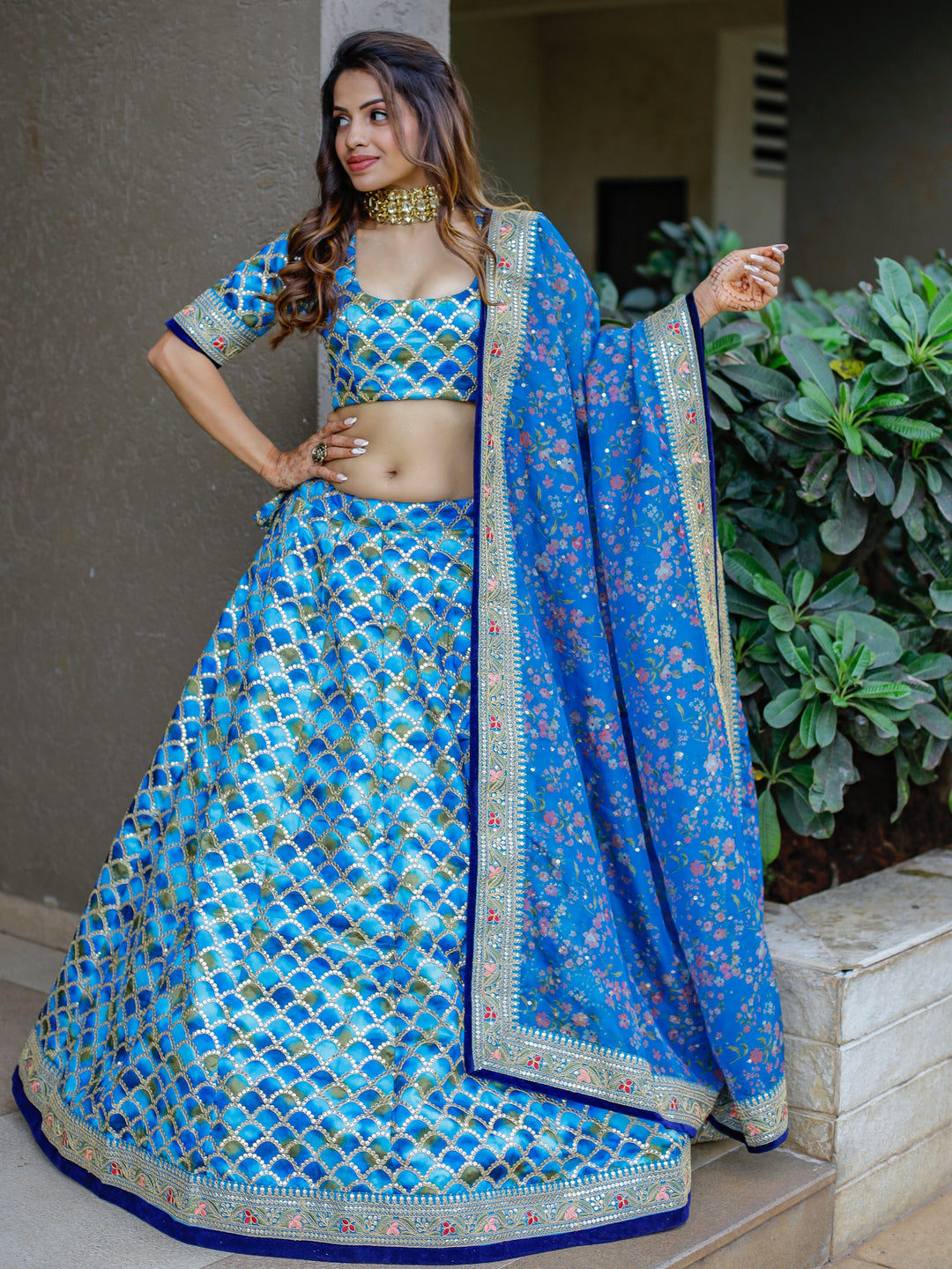 Incredible Blue Sequins Work Art Silk Sangeet Wear Lehenga Choli