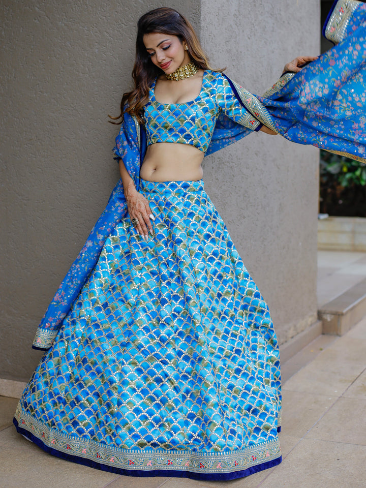 Incredible Blue Sequins Work Art Silk Sangeet Wear Lehenga Choli