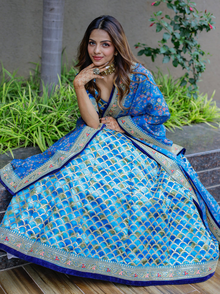 Incredible Blue Sequins Work Art Silk Sangeet Wear Lehenga Choli
