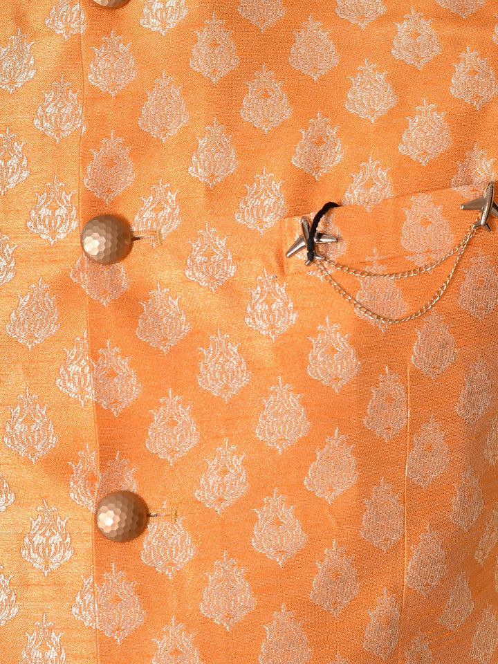 Ethnic Motifs Jacket Kurta Set | Festive Dupion Silk Churidar Ensemble