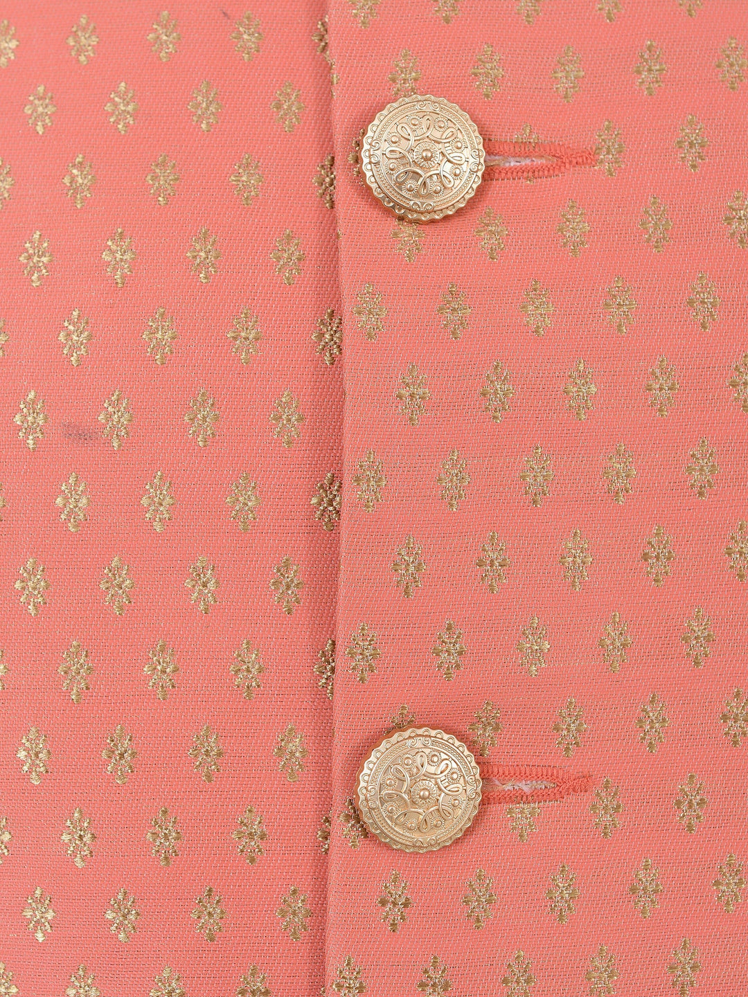 Ethnic Motifs Peach Jacket Kurta Set | Festive Cotton Blend Jacket Set