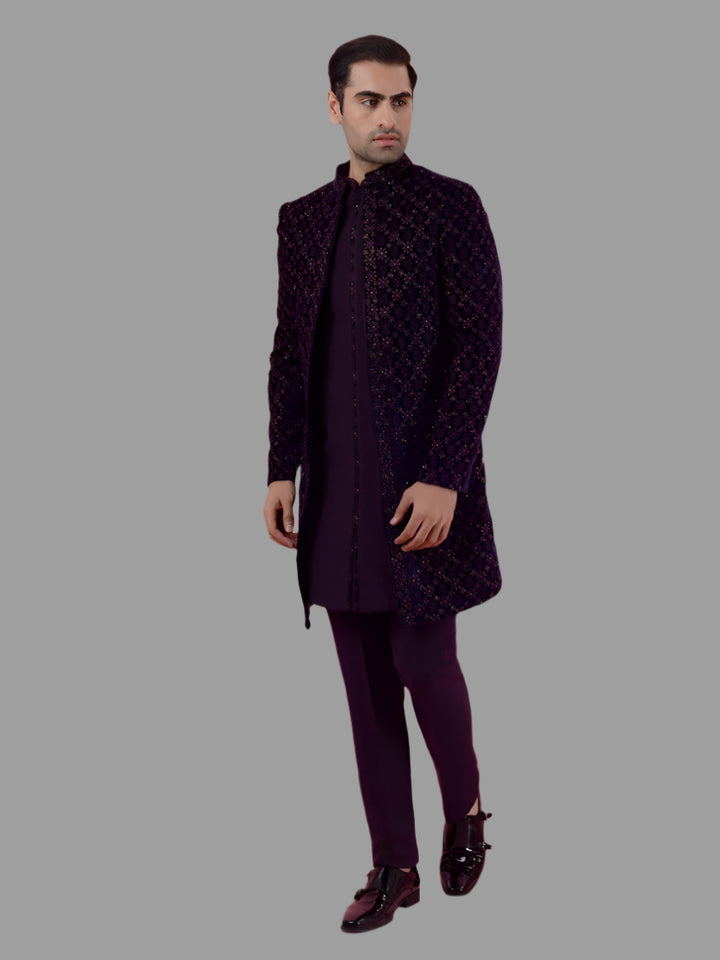 Embrace sophistication with this stunning Purple Indo Western outfit, tailored for the modern man.