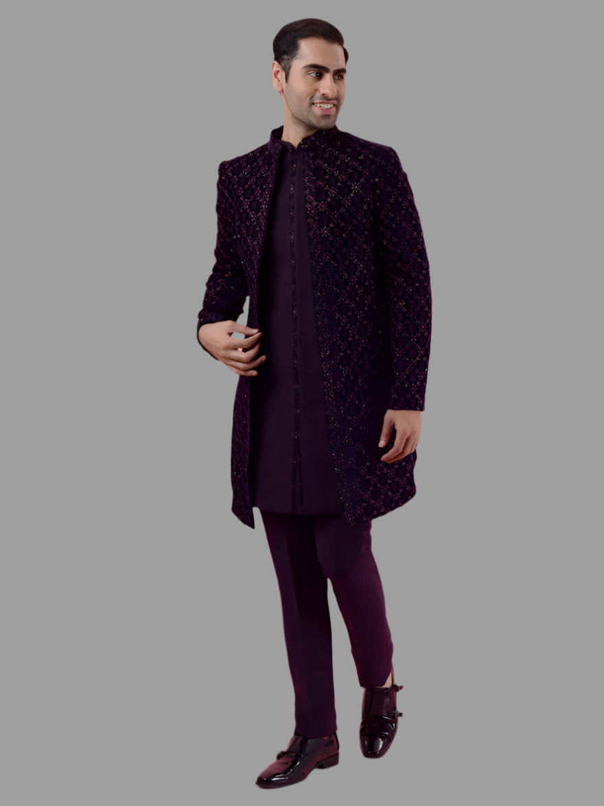 Step into elegance with our luxurious Purple Indo Western attire, perfect for making a lasting impression.