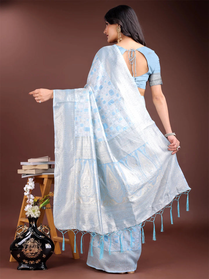 Jacquard work sky blue linen saree