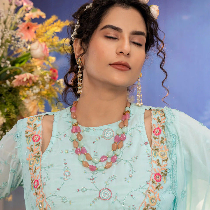 Multicolor Beads Stone | Necklace With Earrings Style Statement