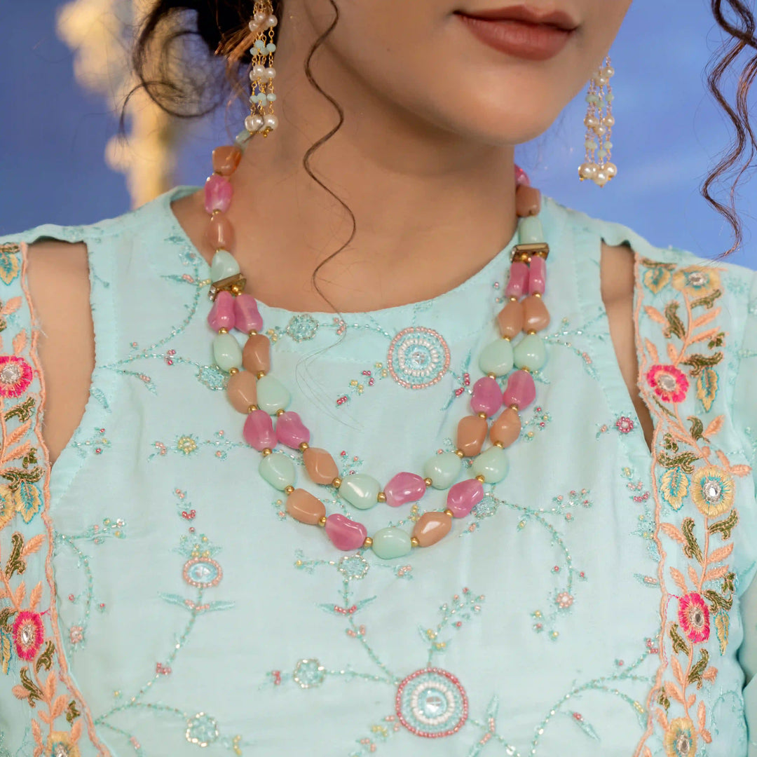 Multicolor Beads Stone | Necklace With Earrings Style Statement