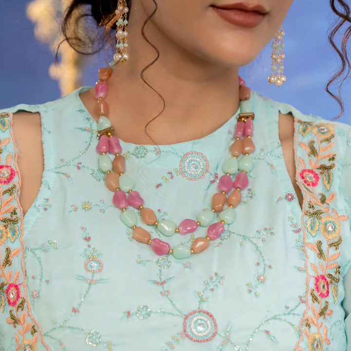 Multicolor Beads Stone | Necklace With Earrings Style Statement