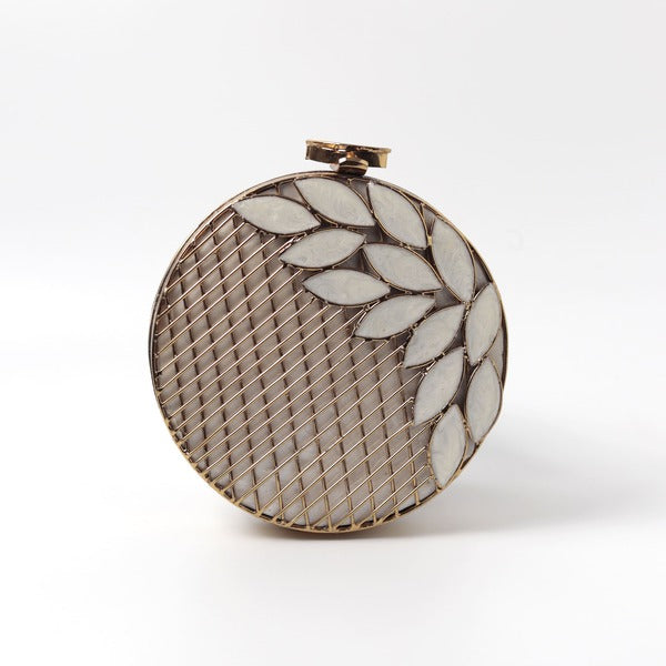 Jannat Brass Work Mother of Pearl Clutch | Elegant Artisan Design