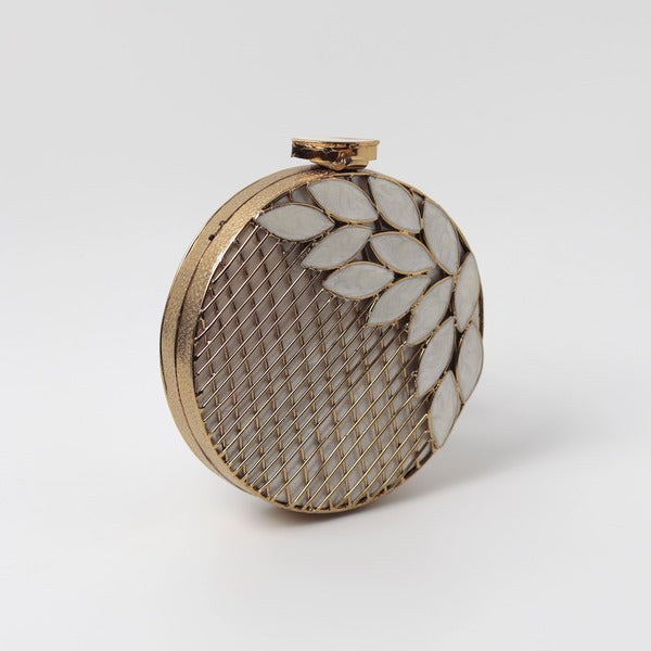 Jannat Brass Work Mother of Pearl Clutch | Elegant Artisan Design