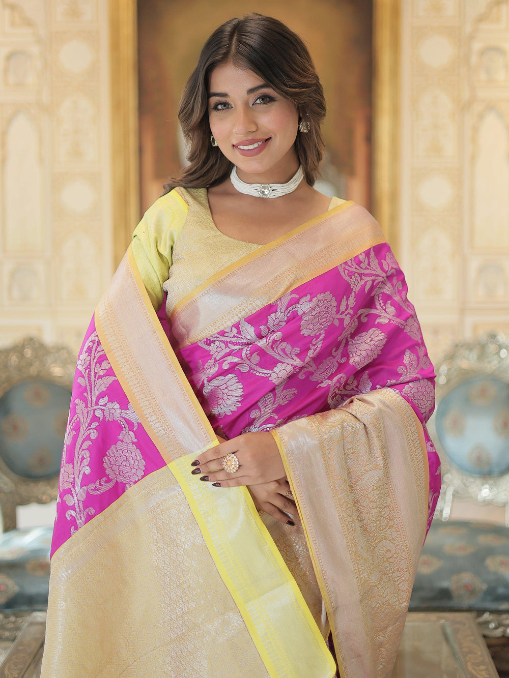 Vibrant color luxurious fabric exclusive attire crafted for elegance and style.