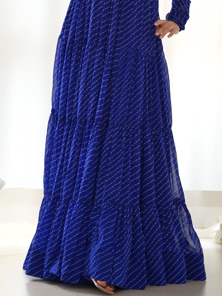 Beautiful Blue Laheriya Printed Georgette Navratri Wear Gown