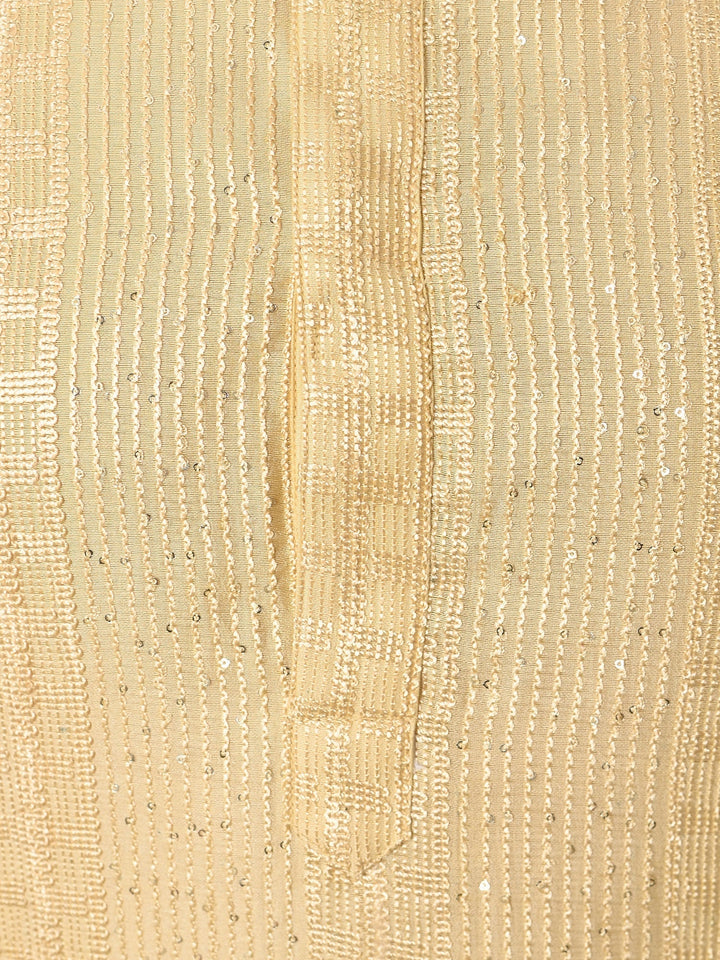 Striped Beige Silk Blend Kurta Set | Embroidered Festive Wear
