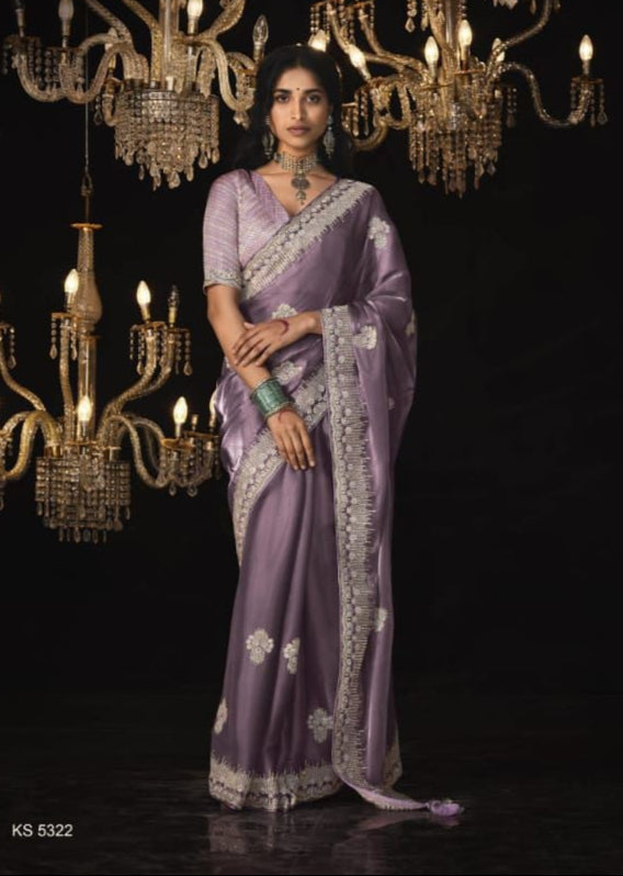 Luxurious Glass Tissue Saree | Embroidery & Sequins Sari Indian Saree