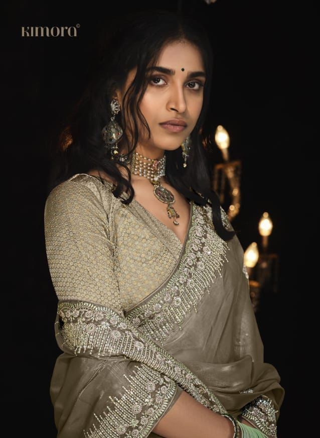 Luxurious Glass Tissue Saree | Embroidery & Sequins Sari Indian Saree