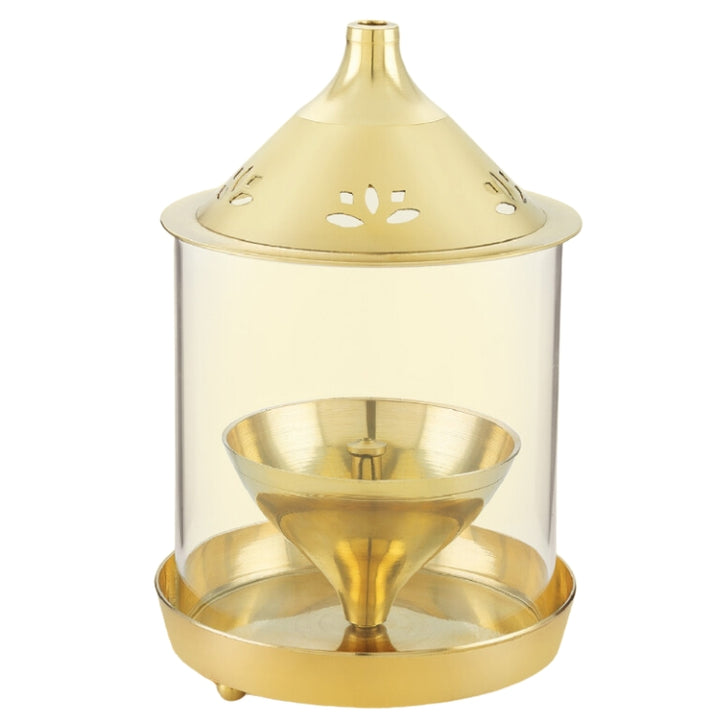 ATTRO Divine Samarpan Brass Diya | Glass Covered Oil Lamp for Worship