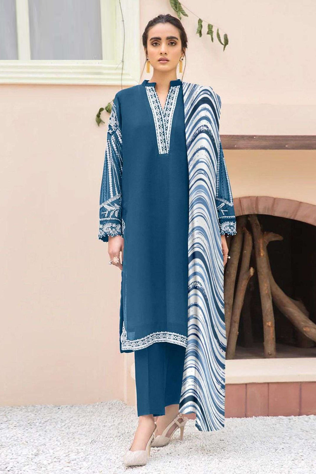 Designer Teal Blue Kameez with Dupatta | Stylish Georgette Ethnic Suit for Women