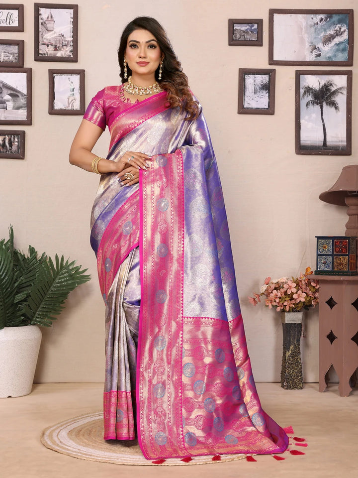 Lavender Banarasi Tissue Silk Saree with Paithani Design