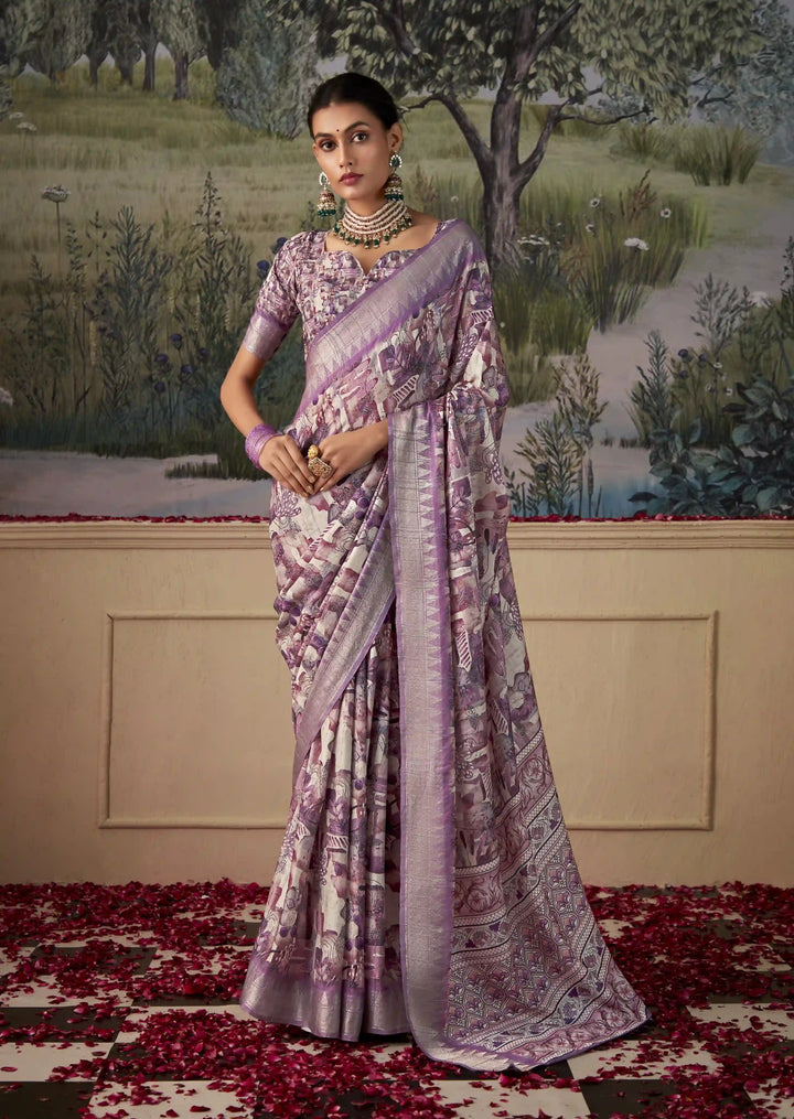 Lavender Digital Print Saree in Art Silk – SilverBin




