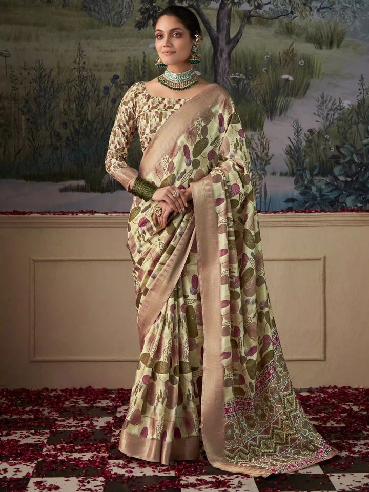 Light Green Art Silk Saree with Zari Border – SilverBin
