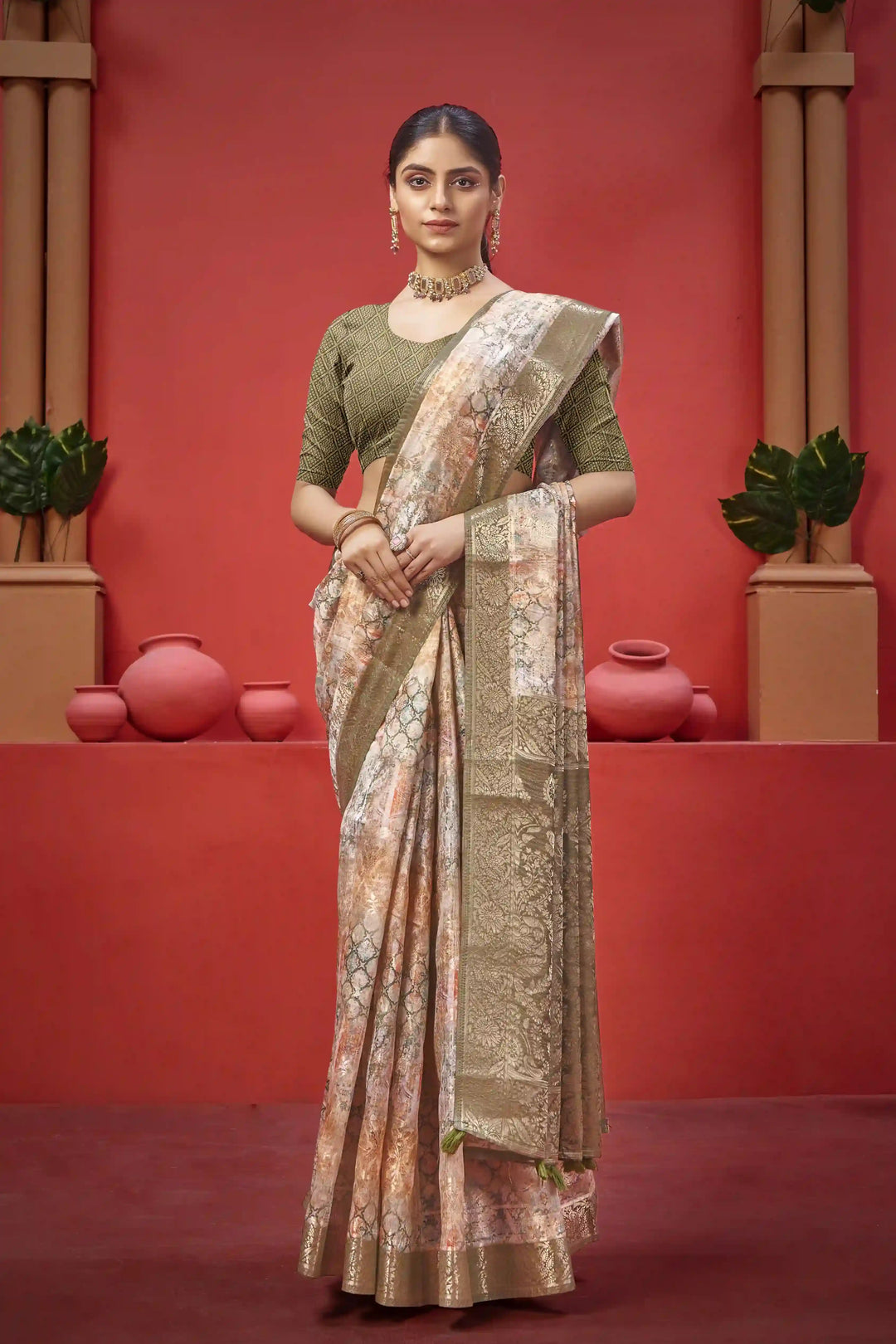 Light Orange Zari Silk Saree SilverBin

