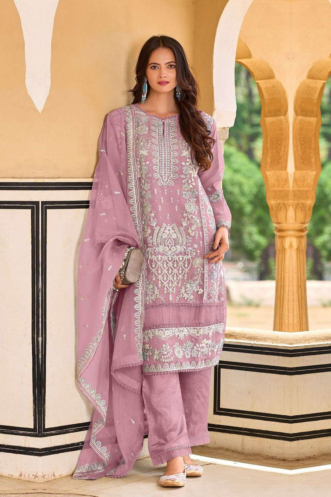 Pink Salwar Kameez Embroidered | Organza with Dupatta