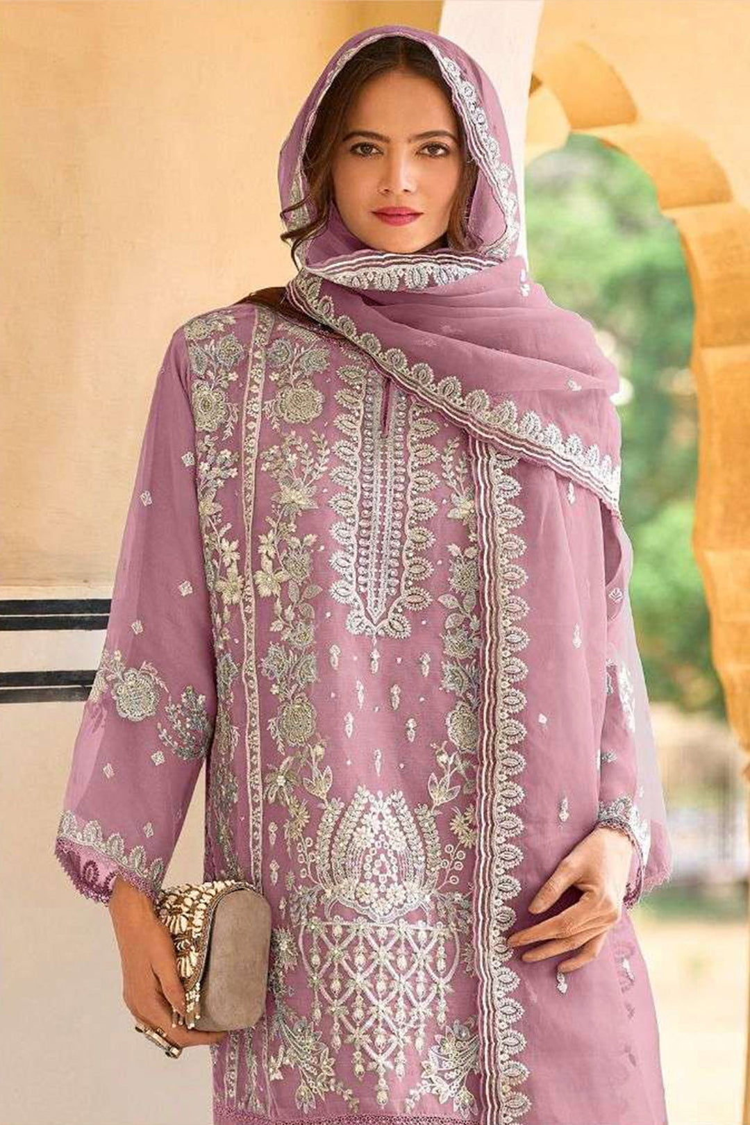 Pink Salwar Kameez Embroidered | Organza with Dupatta