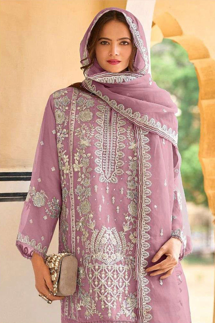 Pink Salwar Kameez Embroidered | Organza with Dupatta