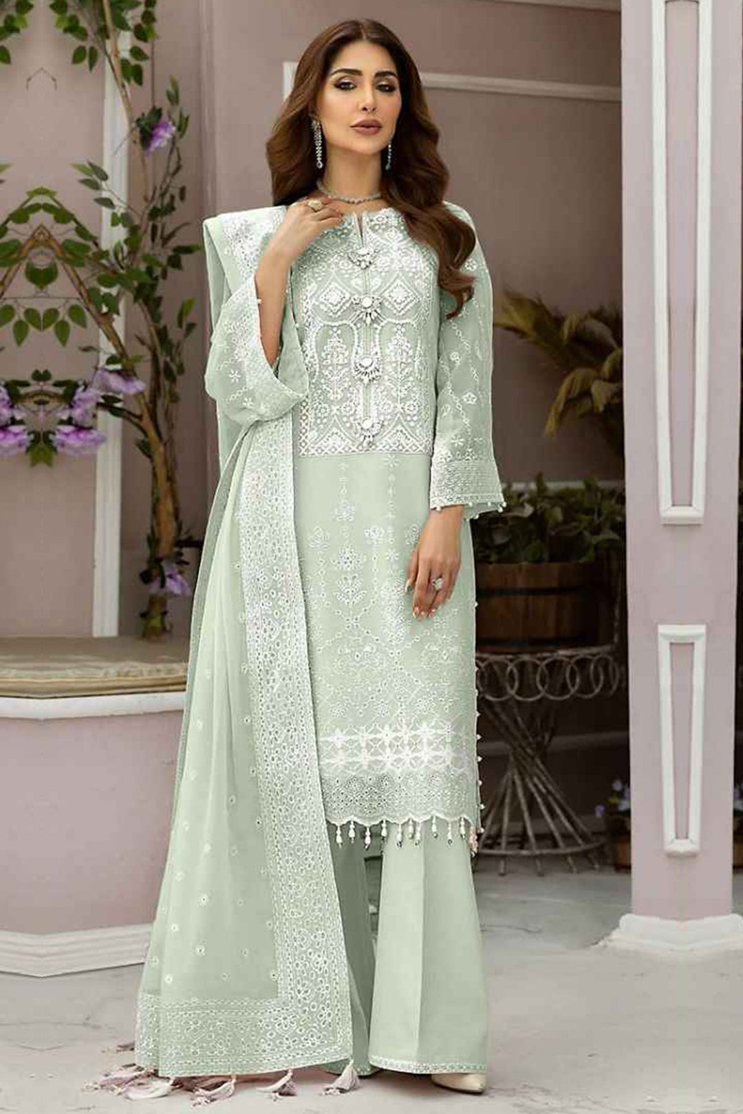 Elegant Light Pista Green Organza Salwar Kameez | Elegant & Festive Suit
