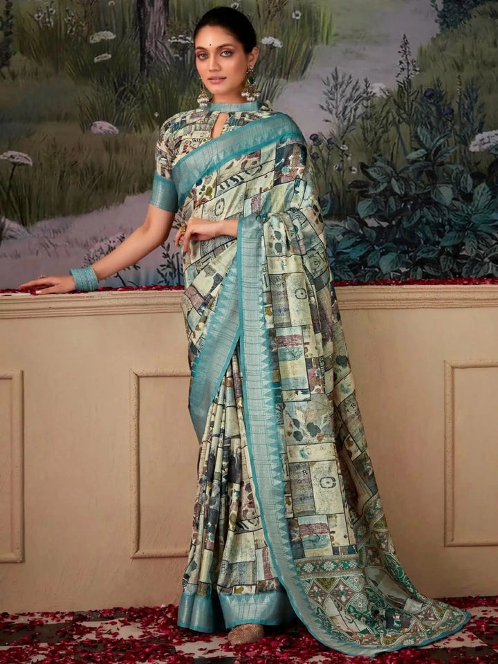 Light Sky Blue Art Silk Saree with Zari Border – SilverBin
