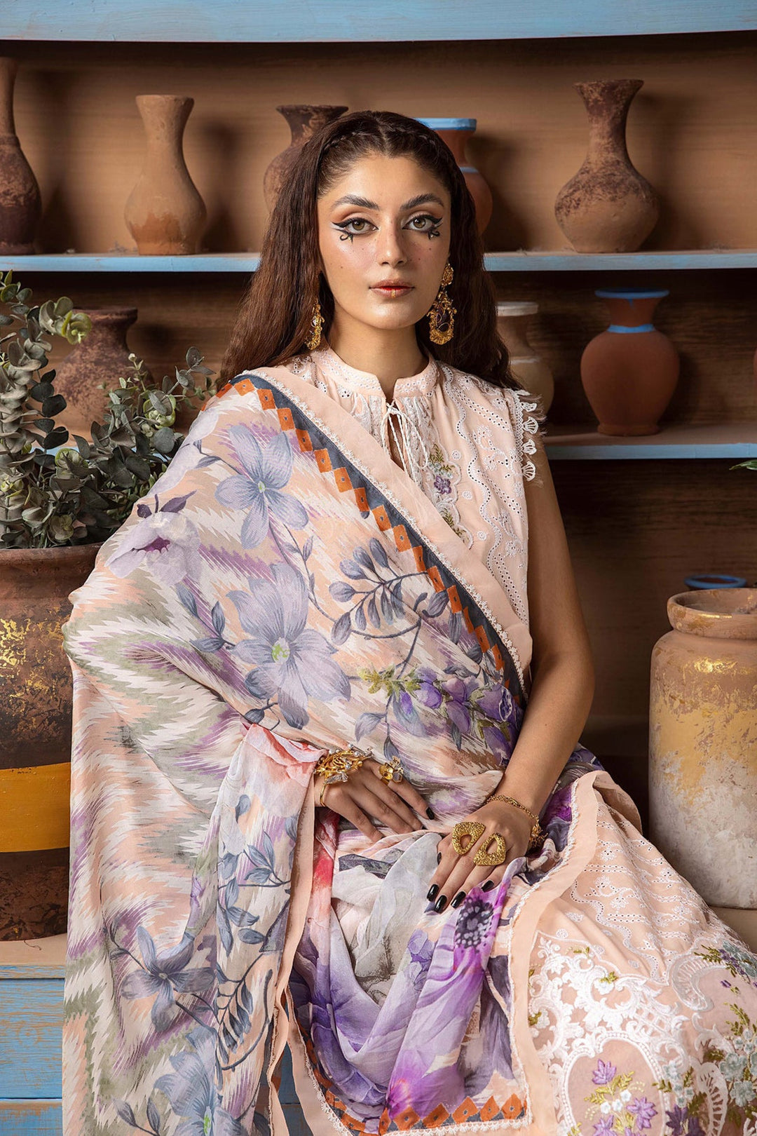 Luxury Light Peach Salwar Kameez | Heavy Cotton with Digital Printed Dupatta