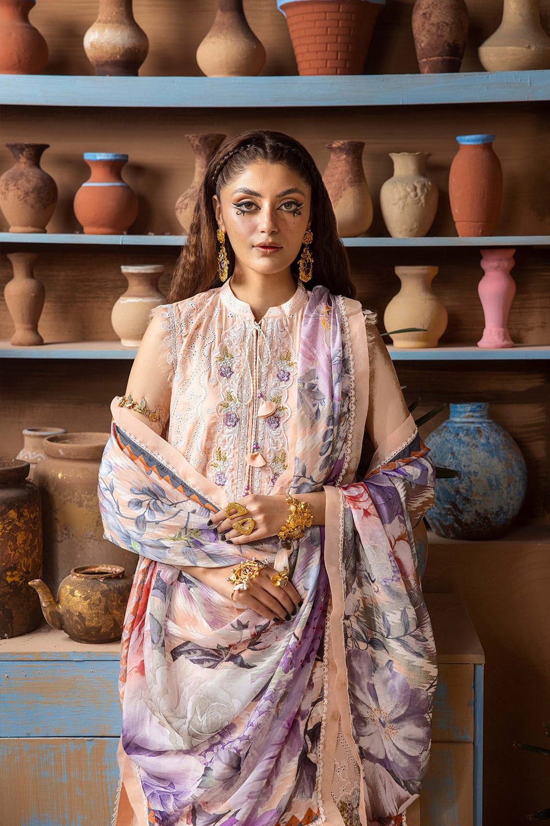 Luxury Light Peach Salwar Kameez | Heavy Cotton with Digital Printed Dupatta