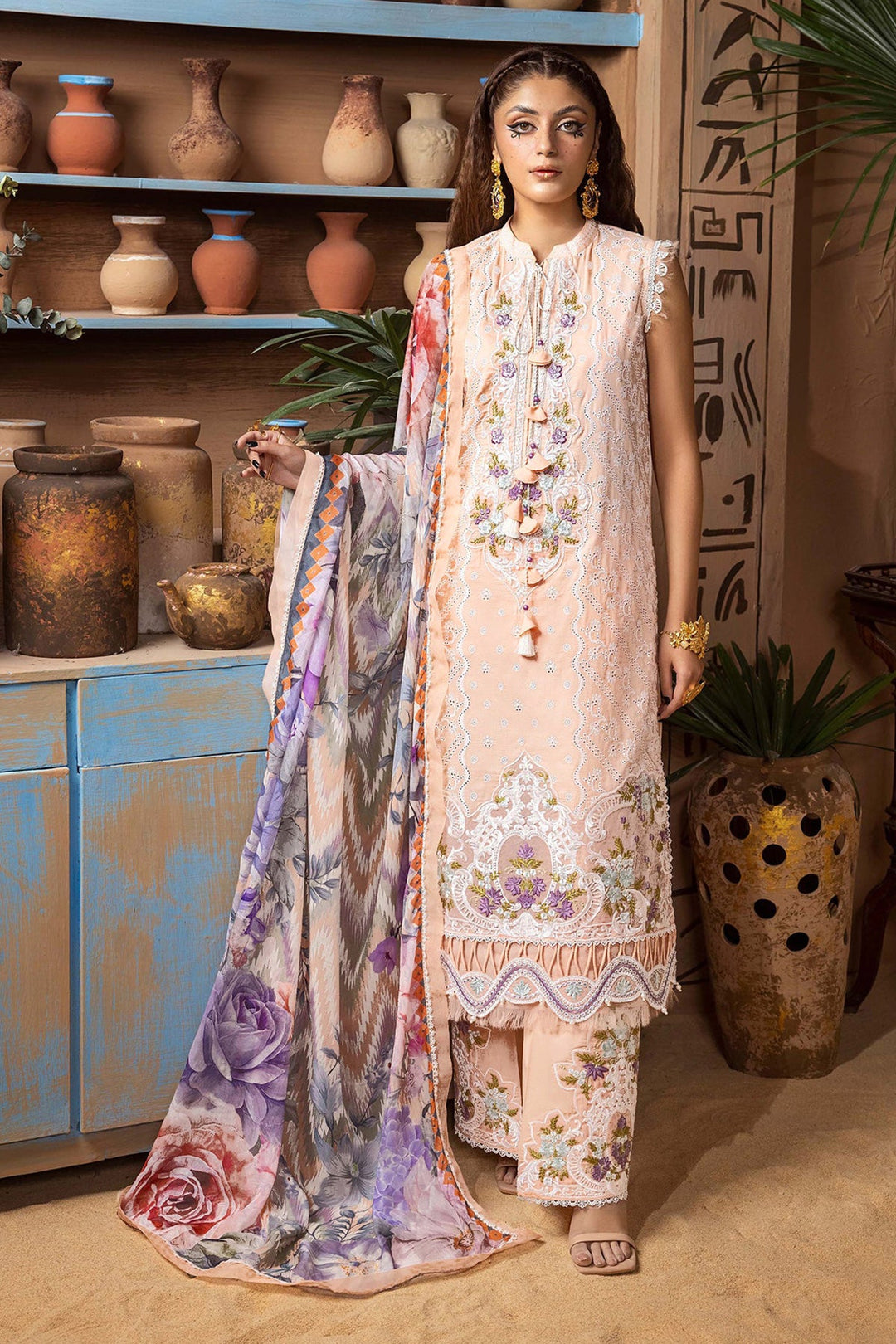 Luxury Light Peach Salwar Kameez | Heavy Cotton with Digital Printed Dupatta
