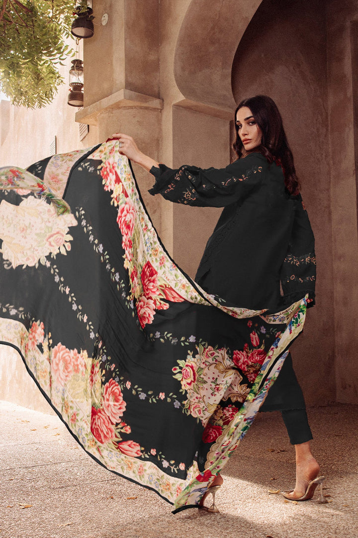 Luxury Black Cotton Salwar Kameez | Digital Printed Dupatta for Elegant Wear