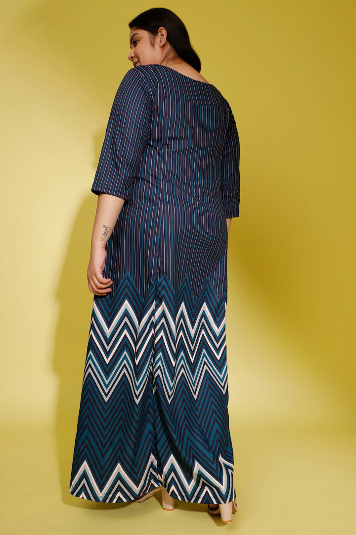 Blue Chevron Melody Printed Maxi Dress