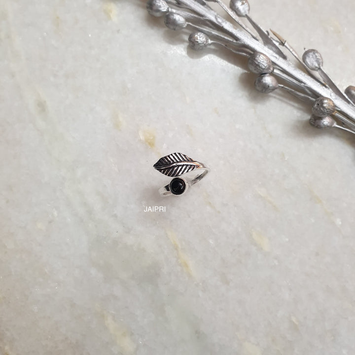 Black Onyx Stone | Leaf Design Freesize Ring Collection
