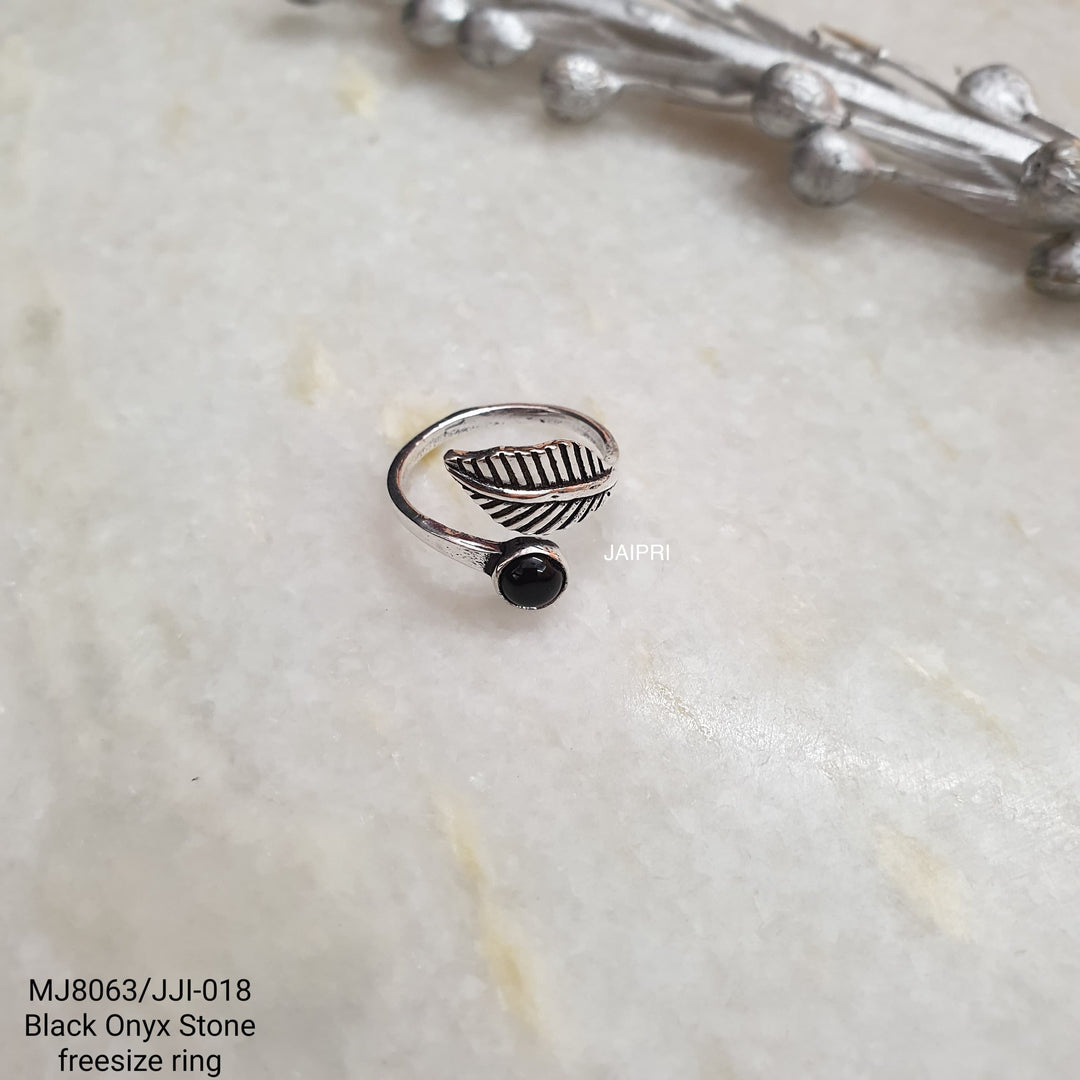 Black Onyx Stone | Leaf Design Freesize Ring Collection