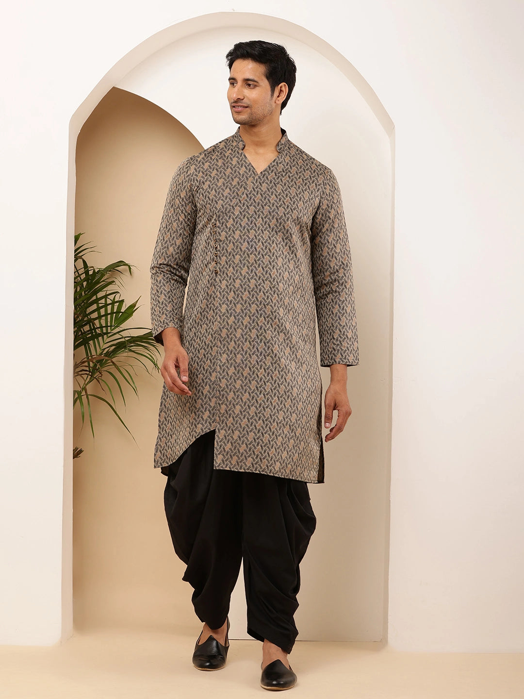 Gray Viscose Blend Kurta for Men with Minimal Print and Slim Modern Fit