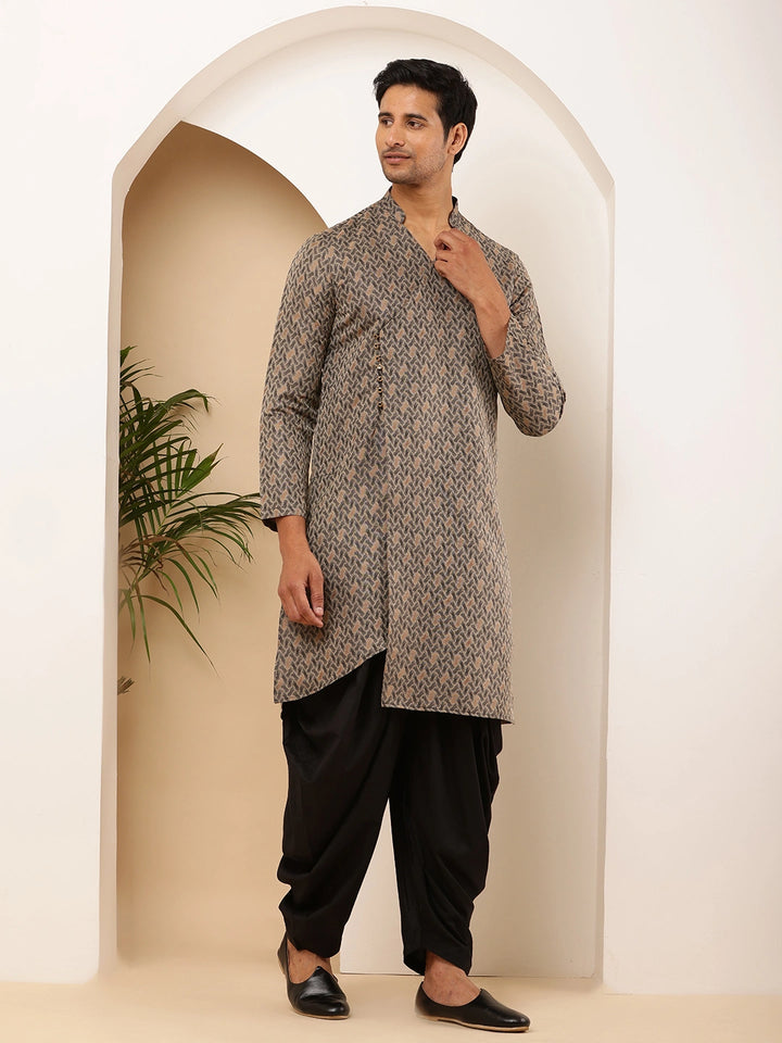 Gray Viscose Blend Kurta for Men with Minimal Print and Slim Modern Fit